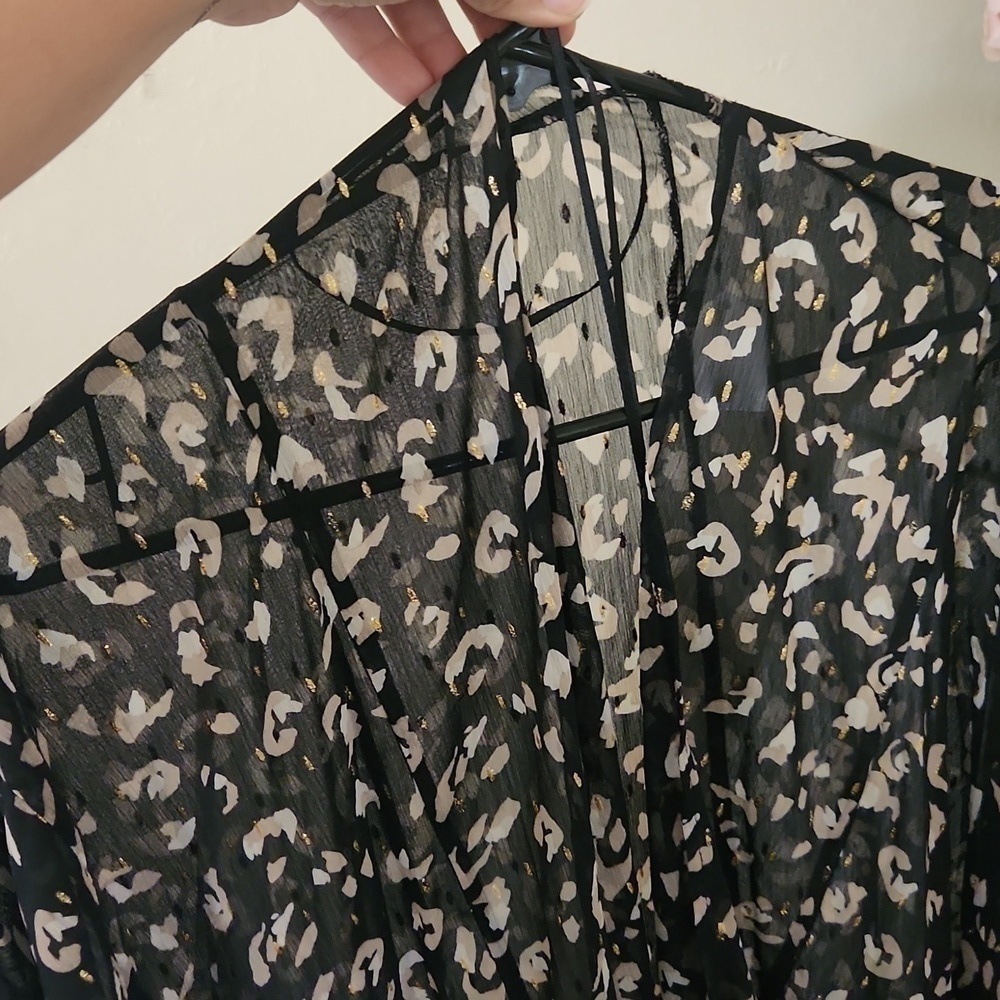 Leopard print long line kimono Ruffle Hem Modest Elegant Sophisticated Party XL - Picture 8 of 13